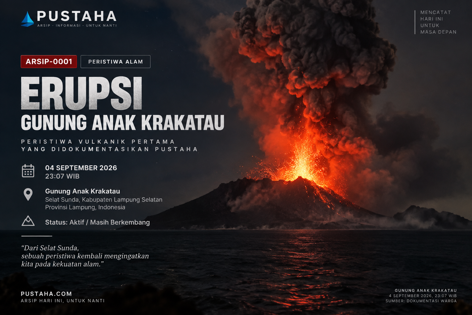 Erupsi Pertama Gunung Anak Krakatau Sejak PUSTAHA.com Dibangun