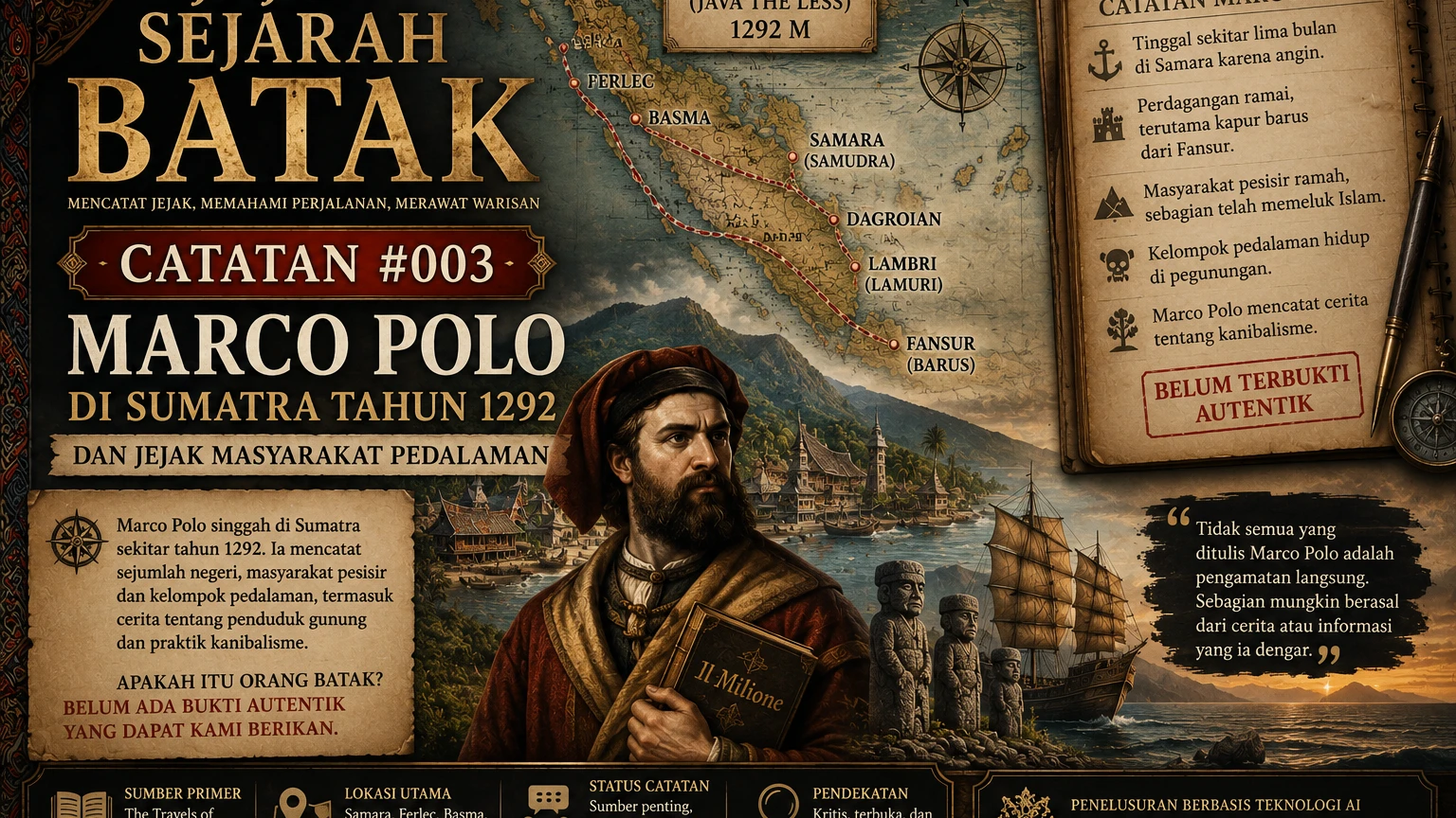 Sampul Jejak Sejarah Batak — Catatan #003: Marco Polo di Sumatra Tahun 1292 dan Jejak Masyarakat Pedalaman