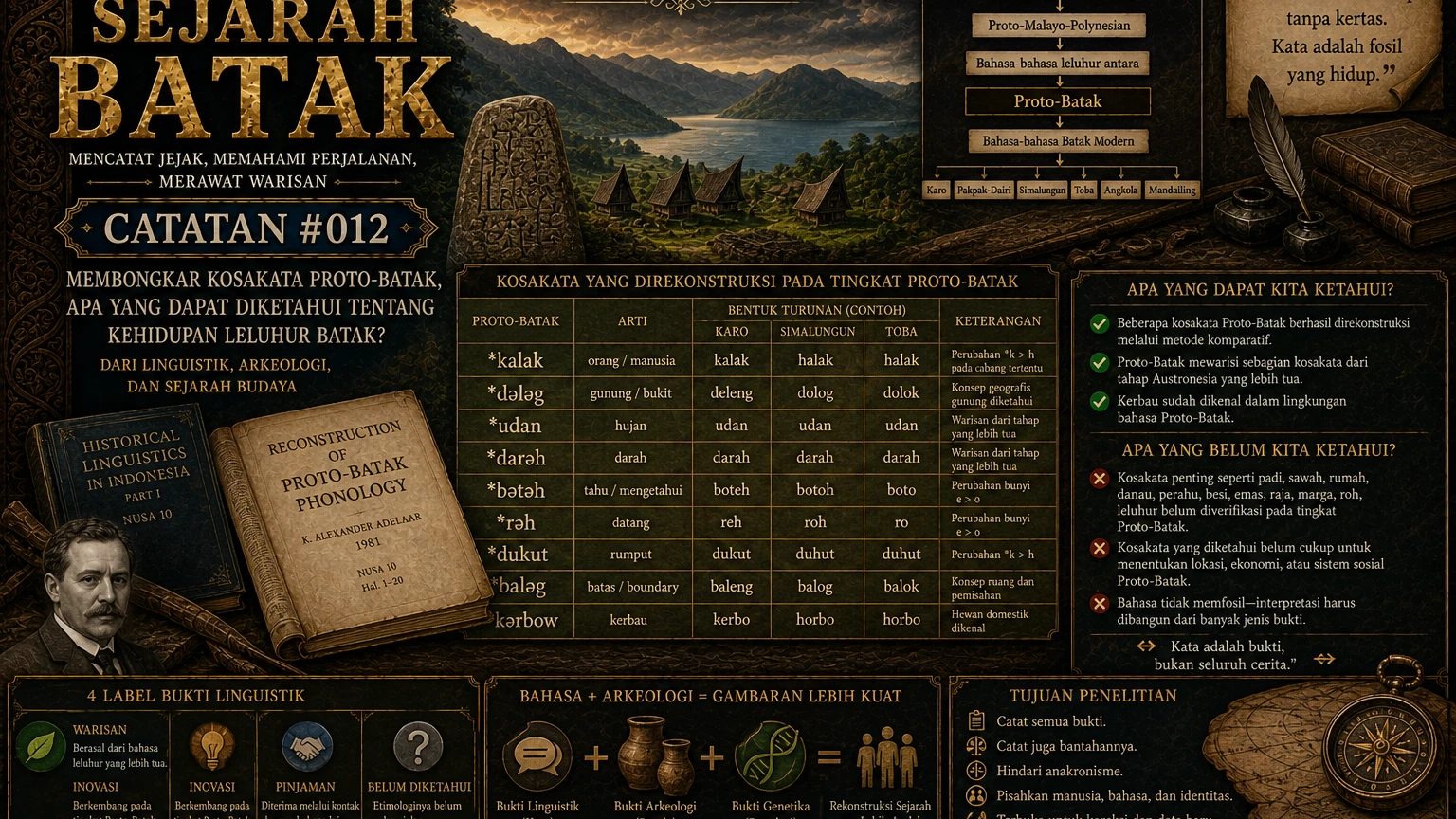 Sampul Jejak Sejarah Batak — Catatan #012: Membongkar Kosakata Proto-Batak, Apa yang Dapat Diketahui tentang Kehidupan Leluhur Batak?